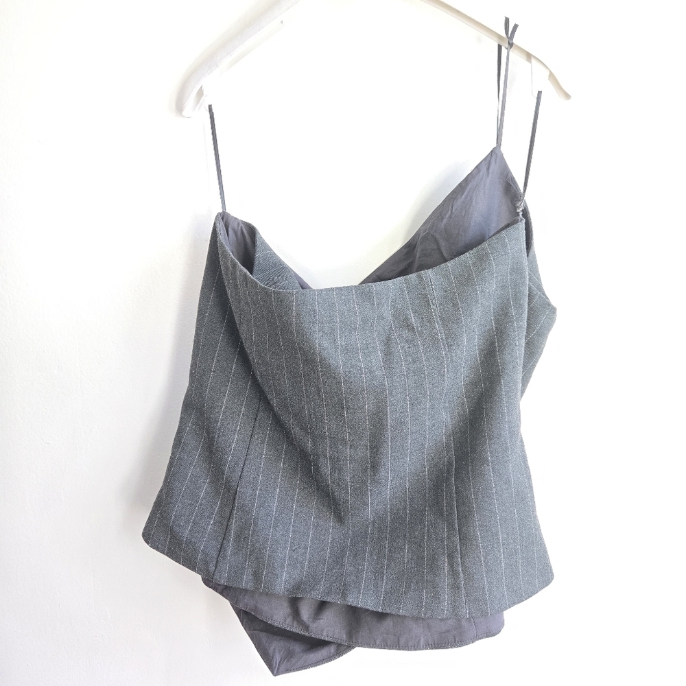 New Zara Pinstripe Strapless Ruched Dark Gray Corset Top XL Blogger Favorite - Picture 16 of 17